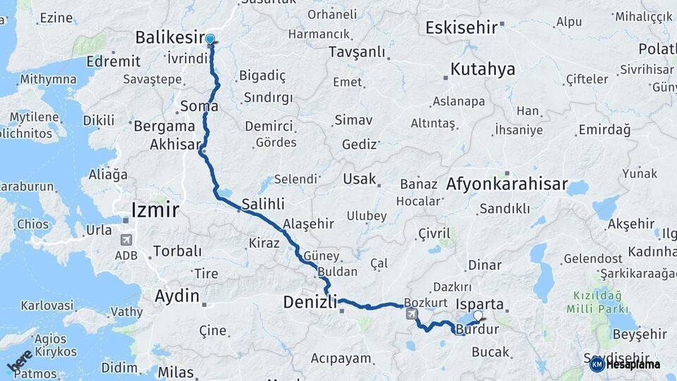 Balıkesir Burdur Arası Kaç Km - Yol Haritası
