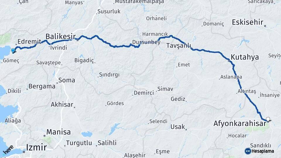 Balıkesir Burhaniye Afyonkarahisar Arası Kaç Km - Yol Haritası