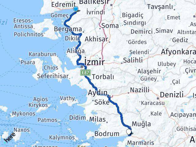 Balıkesir Burhaniye Akyaka Ula Muğla Arası Kaç Km - Yol Haritası