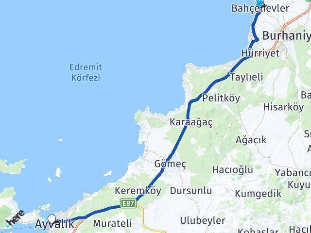 Bahçelievler Ayvalık Arası Kaç Km - Yol Tarifi