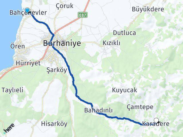 Bahçelievler Karadere Arası Kaç Km - Yol Tarifi
