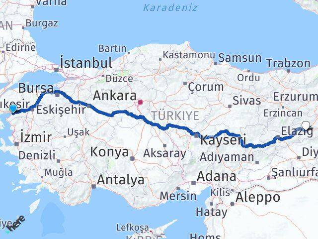 Balıkesir Burhaniye Bingöl Arası Kaç Km - Yol Haritası