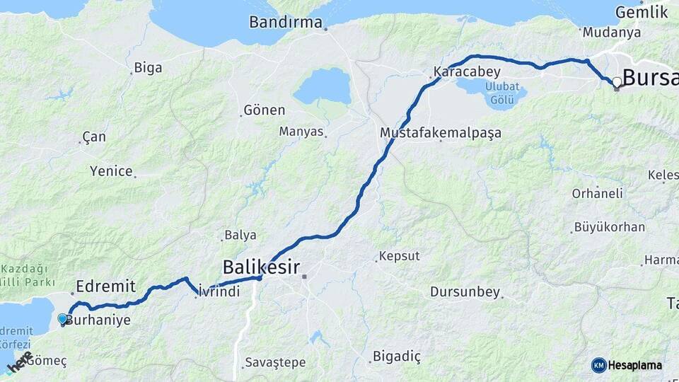 Balıkesir Burhaniye Bursa Arası Kaç Km - Yol Haritası