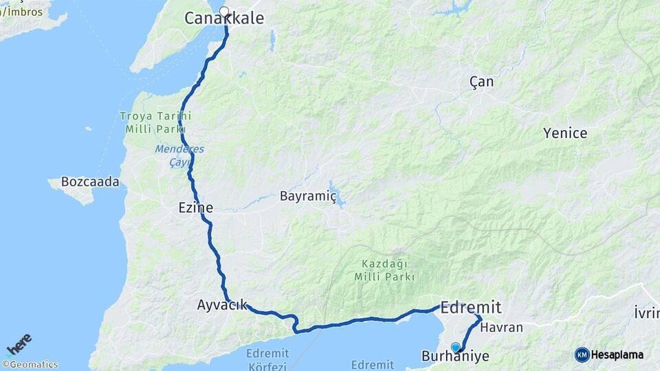 Balıkesir Burhaniye Çanakkale Arası Kaç Km - Yol Haritası
