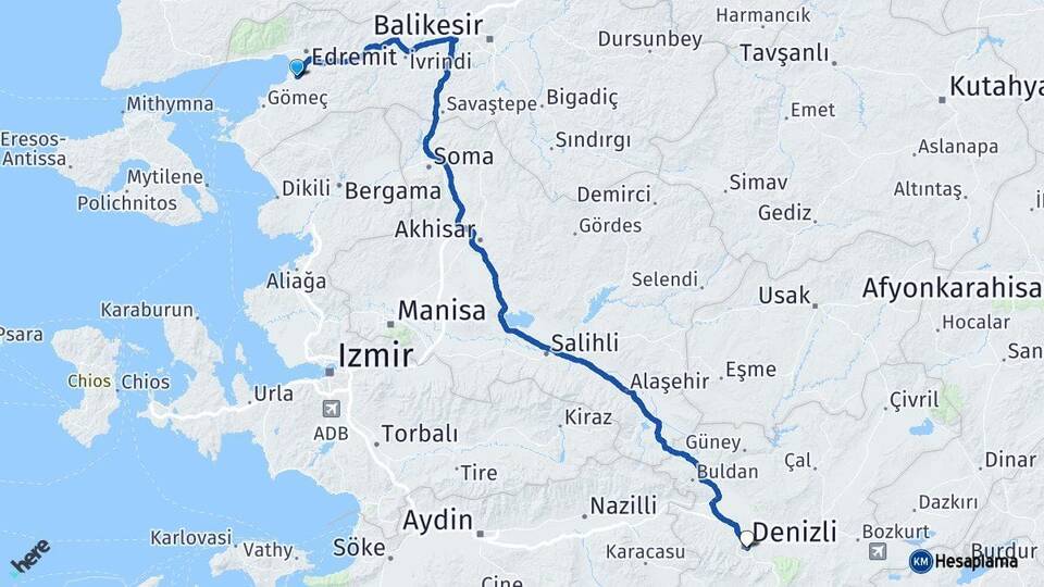 Balıkesir Burhaniye Denizli Arası Kaç Km - Yol Haritası