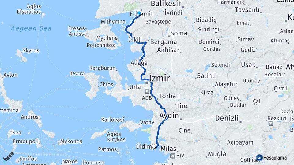 Balıkesir Burhaniye Didim Aydın Arası Kaç Km - Yol Haritası
