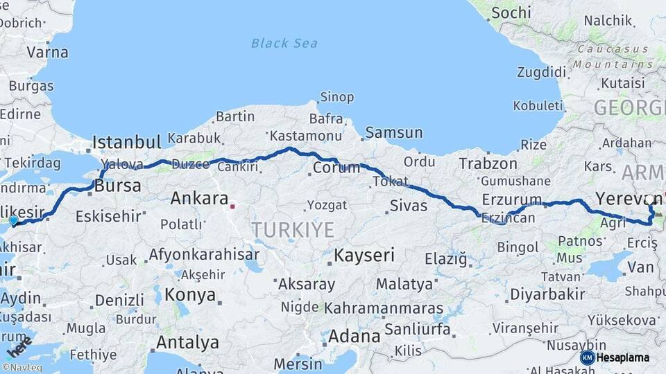 Balıkesir Burhaniye Iğdır Arası Kaç Km - Yol Haritası