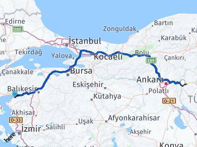 Balıkesir Burhaniye Kırıkkale Arası Kaç Km - Yol Haritası
