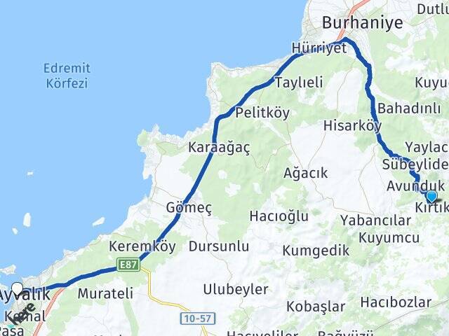 Kırtık Ayvalık Feribot Terminali Arası Kaç Km - Yol Tarifi
