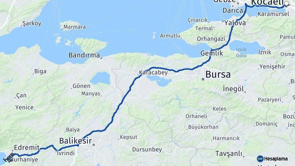 Balıkesir Burhaniye Kocaeli Arası Kaç Km - Yol Haritası