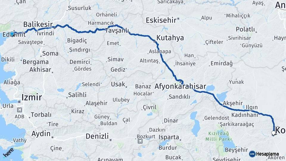 Balıkesir Burhaniye Konya Arası Kaç Km - Yol Haritası