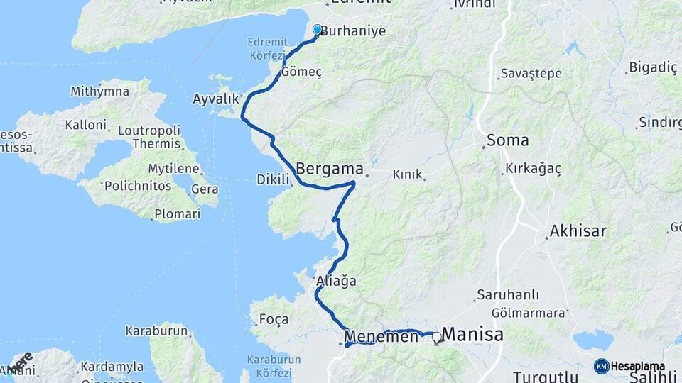 Balıkesir Burhaniye Manisa Arası Kaç Km - Yol Haritası