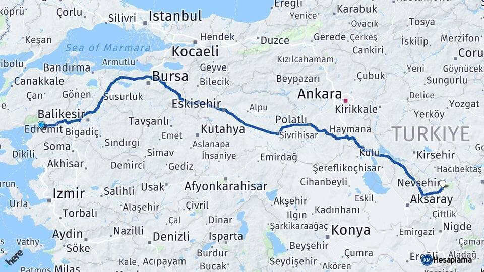 Balıkesir Burhaniye Nevşehir Arası Kaç Km - Yol Haritası