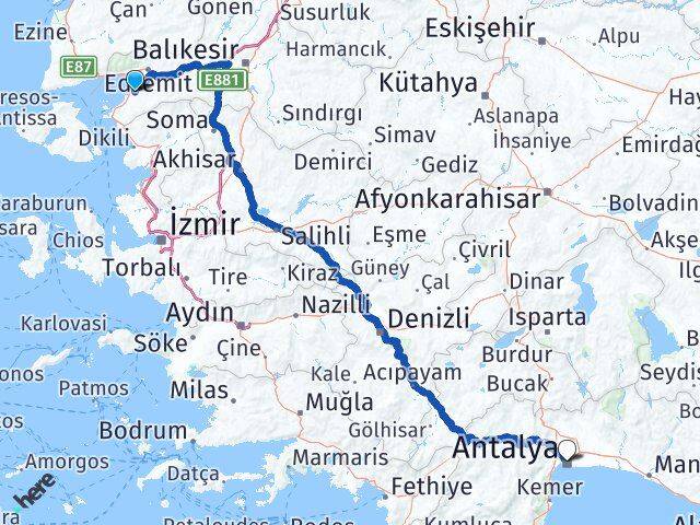 Balıkesir Burhaniye Pelitköy Antalya Arası Kaç Km - Yol Haritası