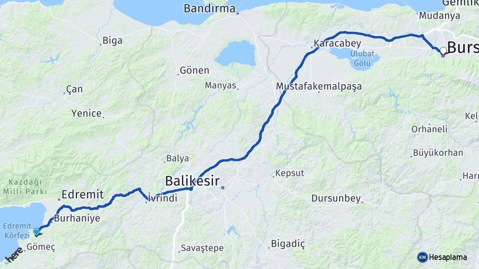 Balıkesir Burhaniye Pelitköy Bursa Arası Kaç Km - Yol Haritası