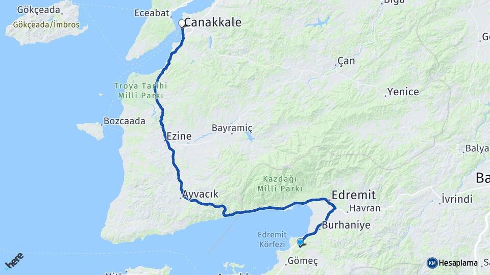 Balıkesir Burhaniye Pelitköy Çanakkale Arası Kaç Km - Yol Haritası