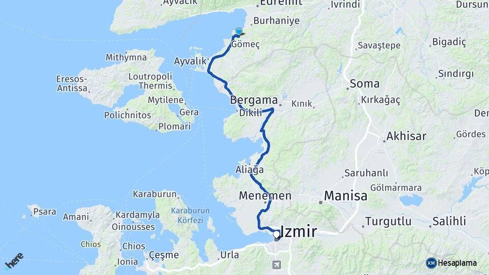 Balıkesir Burhaniye Pelitköy İzmir Arası Kaç Km - Yol Haritası