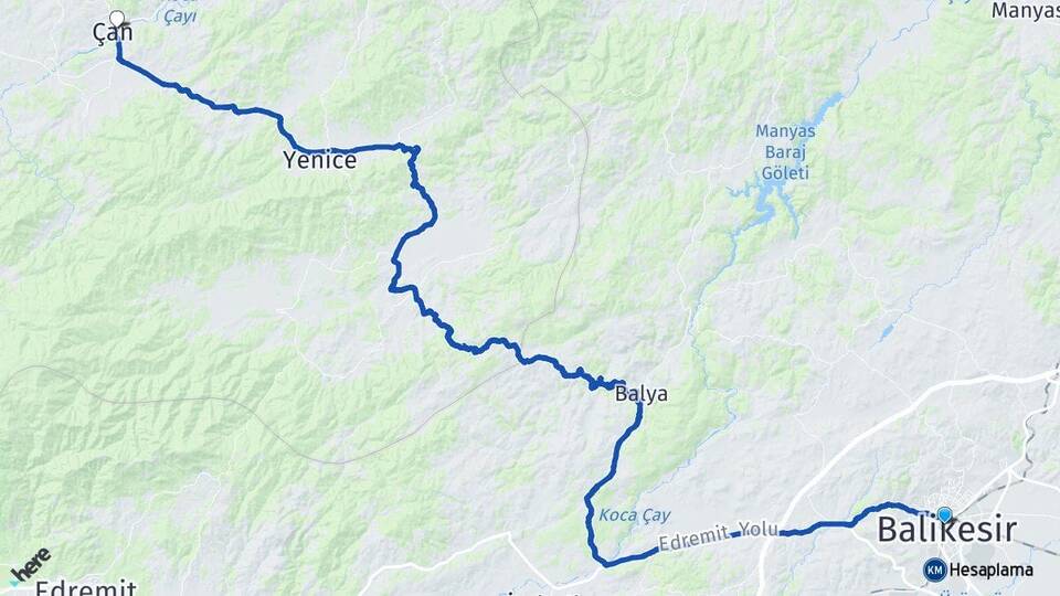 Balıkesir Çan Çanakkale Arası Kaç Km - Yol Haritası