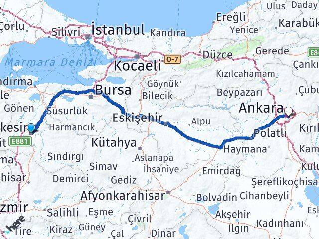 Balıkesir Çankaya Ankara Arası Kaç Km - Yol Haritası