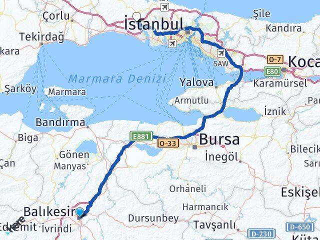 Balıkesir Çatalca İstanbul Arası Kaç Km - Yol Haritası
