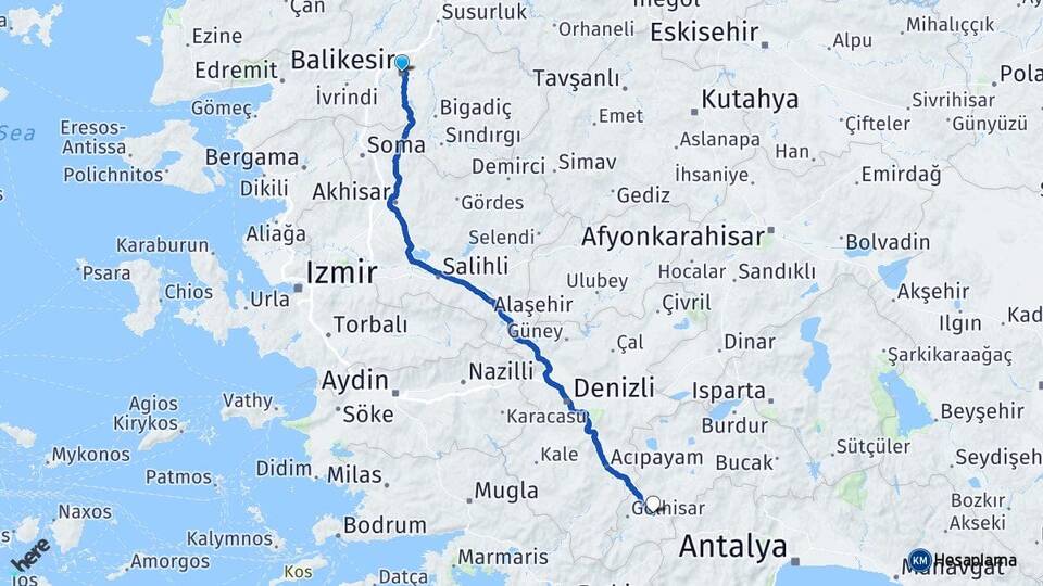 Balıkesir Çavdır Burdur Arası Kaç Km - Yol Haritası