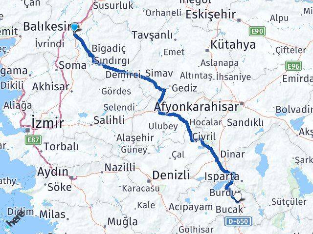 Balıkesir Çeltikçi Burdur Arası Kaç Km - Yol Haritası