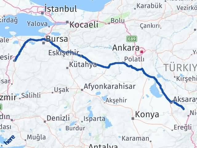 Balıkesir Çiftlik Niğde Arası Kaç Km - Yol Haritası