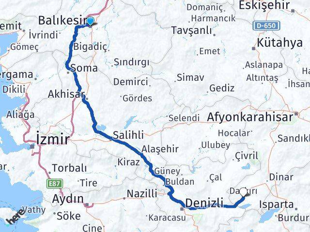 Balıkesir Dazkırı Afyonkarahisar Arası Kaç Km - Yol Haritası