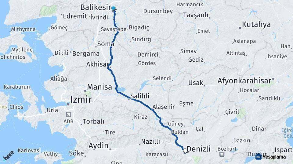 Balıkesir Denizli Arası Kaç Km - Yol Haritası