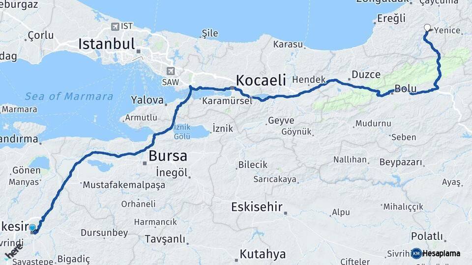 Balıkesir Devrek Zonguldak Arası Kaç Km - Yol Haritası