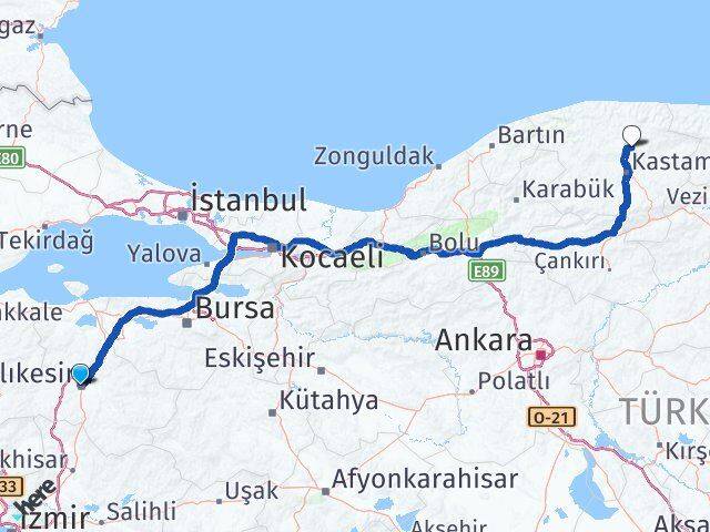 Balıkesir Devrekani Kastamonu Arası Kaç Km - Yol Haritası
