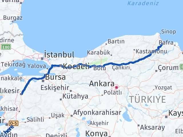 Balıkesir Dikmen Sinop Arası Kaç Km - Yol Haritası