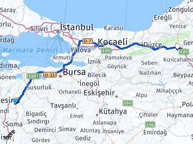 Balıkesir Dörtdivan Bolu Arası Kaç Km - Yol Haritası