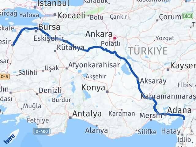 Balıkesir Dörtyol Hatay Arası Kaç Km - Yol Haritası