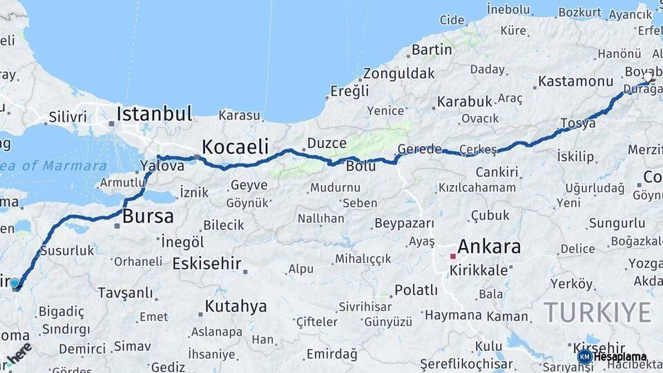 Balıkesir Durağan Arası Kaç Km - Yol Tarifi