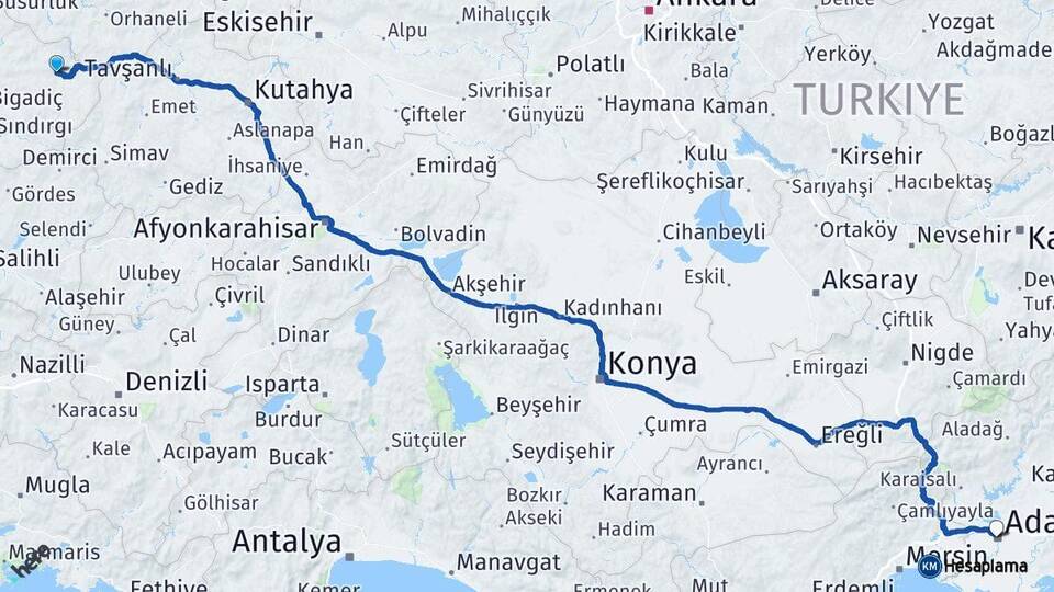 Balıkesir Dursunbey Adana Arası Kaç Km - Yol Haritası