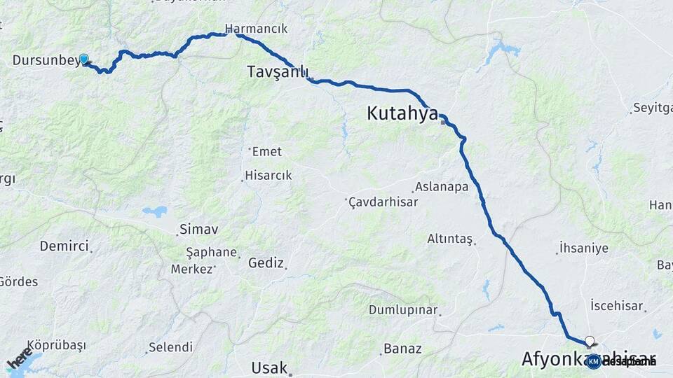 Balıkesir Dursunbey Afyonkarahisar Arası Kaç Km - Yol Haritası