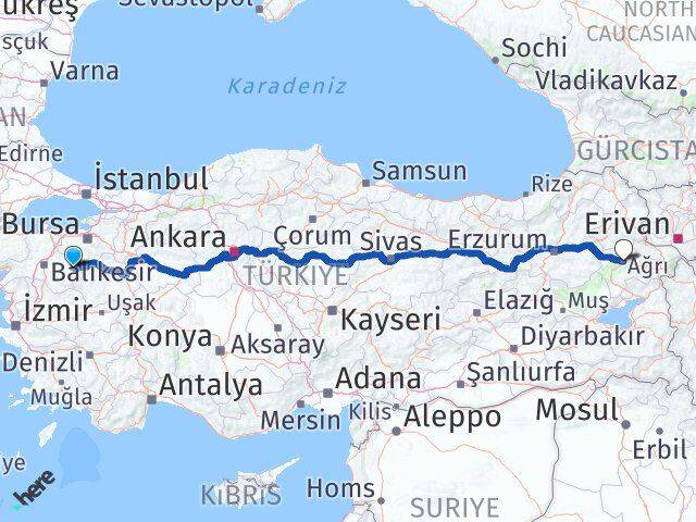 Balıkesir Dursunbey Ağrı Arası Kaç Km - Yol Haritası
