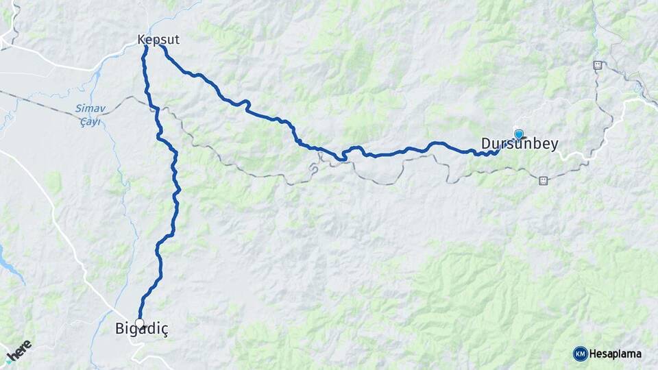 Balıkesir Dursunbey Bigadiç Arası Kaç Km - Yol Haritası