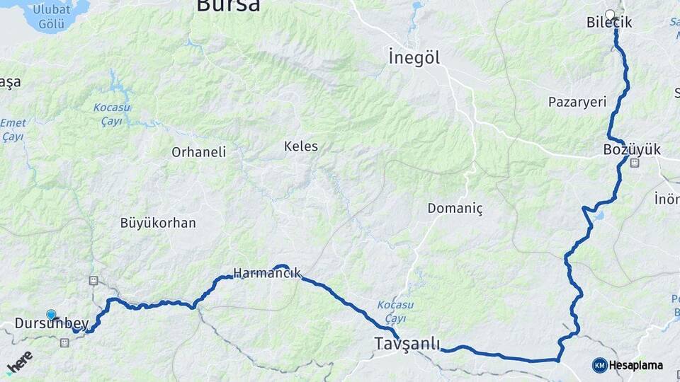 Balıkesir Dursunbey Bilecik Arası Kaç Km - Yol Haritası