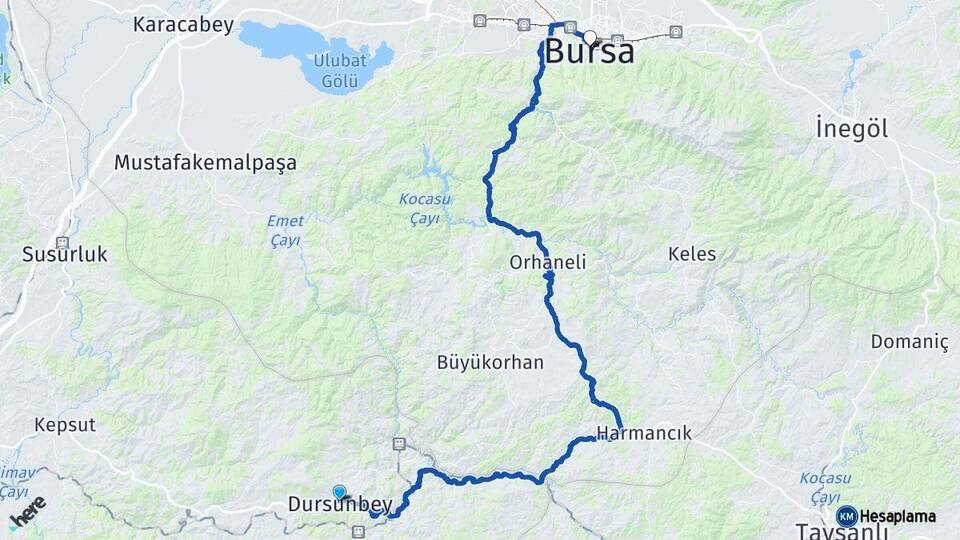 Balıkesir Dursunbey Bursa Arası Kaç Km - Yol Haritası