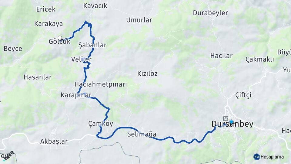 Balıkesir Dursunbey Gölcük Dursunbey Arası Kaç Km - Yol Haritası