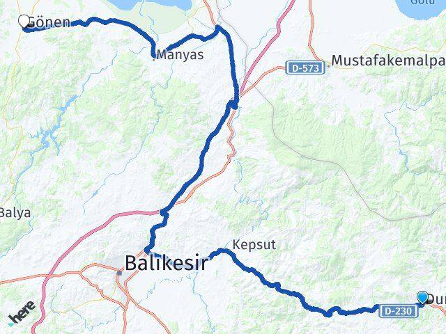 Balıkesir Dursunbey Gönen Arası Kaç Km - Yol Haritası