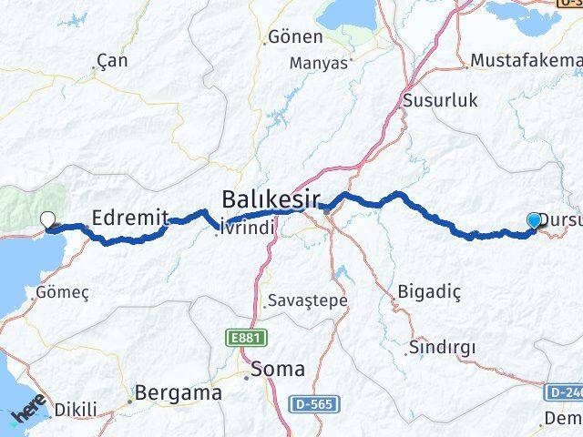 Balıkesir Dursunbey Güre Edremit Arası Kaç Km - Yol Haritası