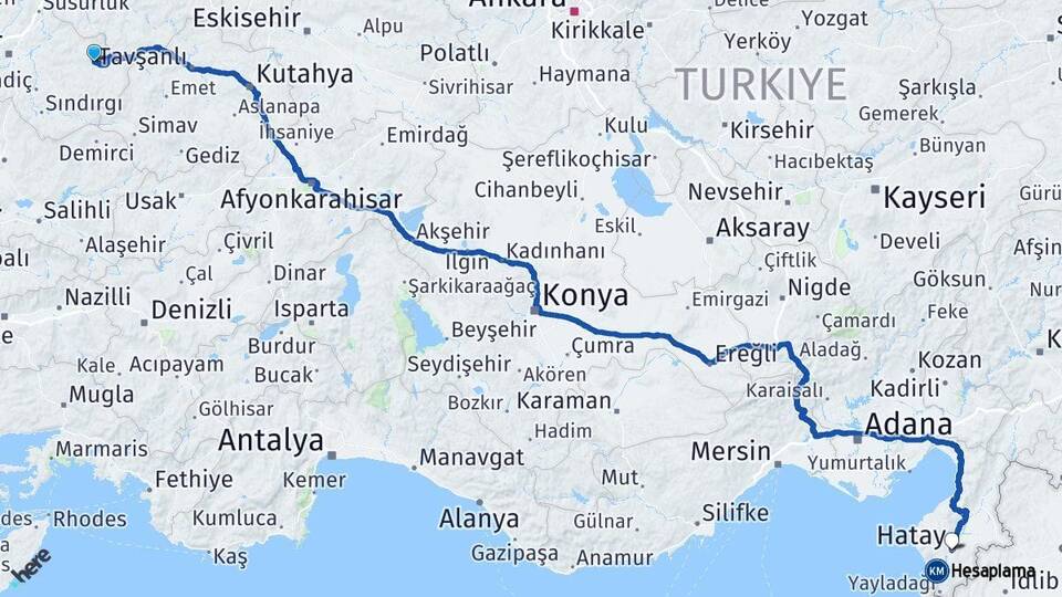 Balıkesir Dursunbey Hatay Arası Kaç Km - Yol Haritası