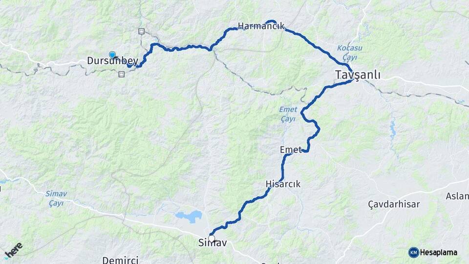 Balıkesir Dursunbey Simav Kütahya Arası Kaç Km - Yol Haritası
