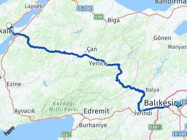 Balıkesir Eceabat Çanakkale Arası Kaç Km - Yol Haritası