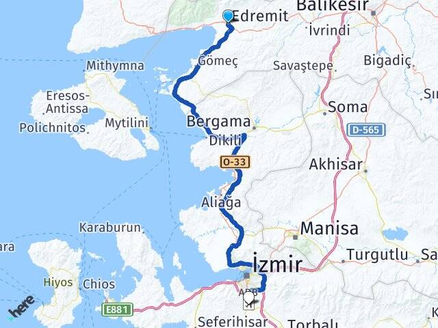 Balıkesir Edremit Adnan Menderes Havalimanı Arası Kaç Km - Yol Haritası