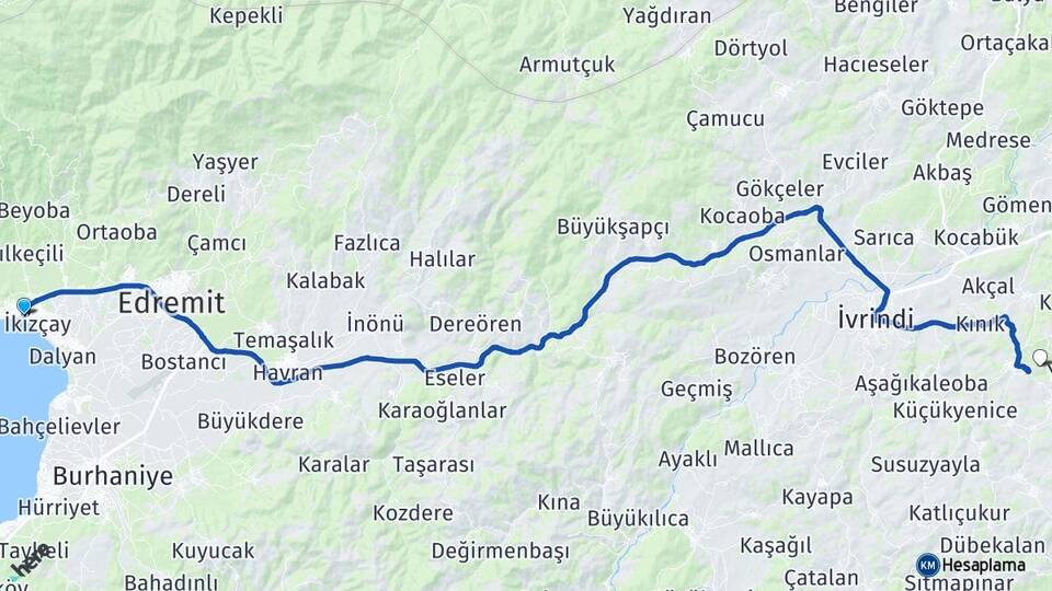 Balıkesir Edremit Akçay Altıeylül Arası Kaç Km - Yol Haritası