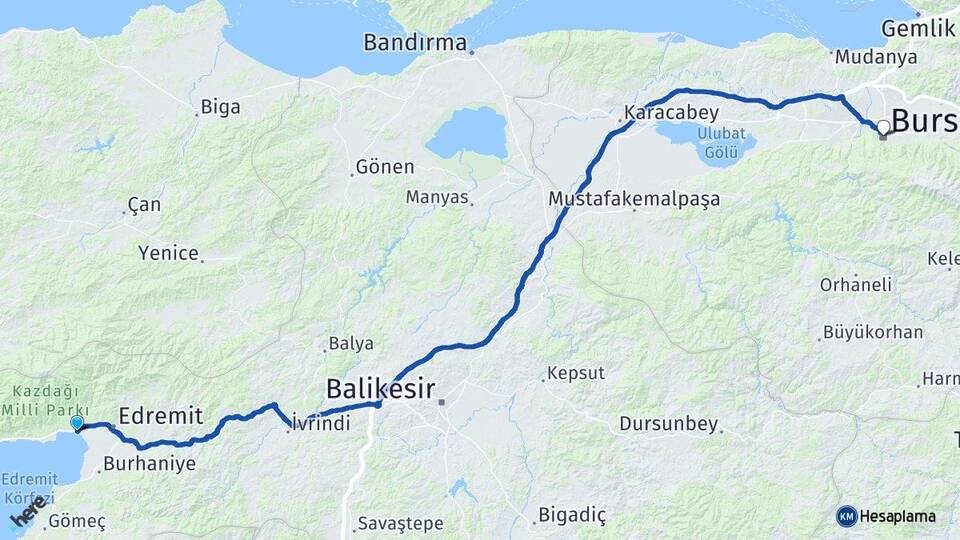 Balıkesir Edremit Akçay Bursa Arası Kaç Km - Yol Haritası
